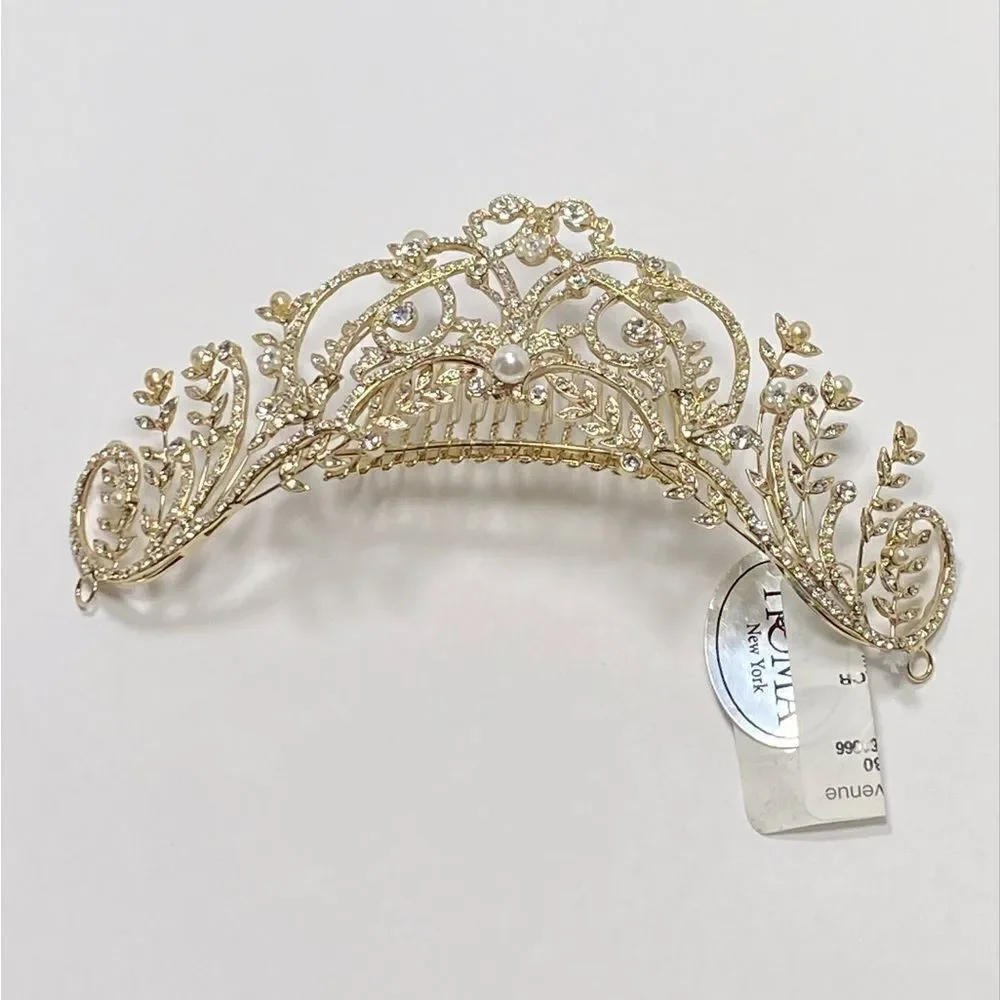 Homa Bridal 250 Crystal Gold Bridal Tiara Headpiece Hair Jewelry Wedding